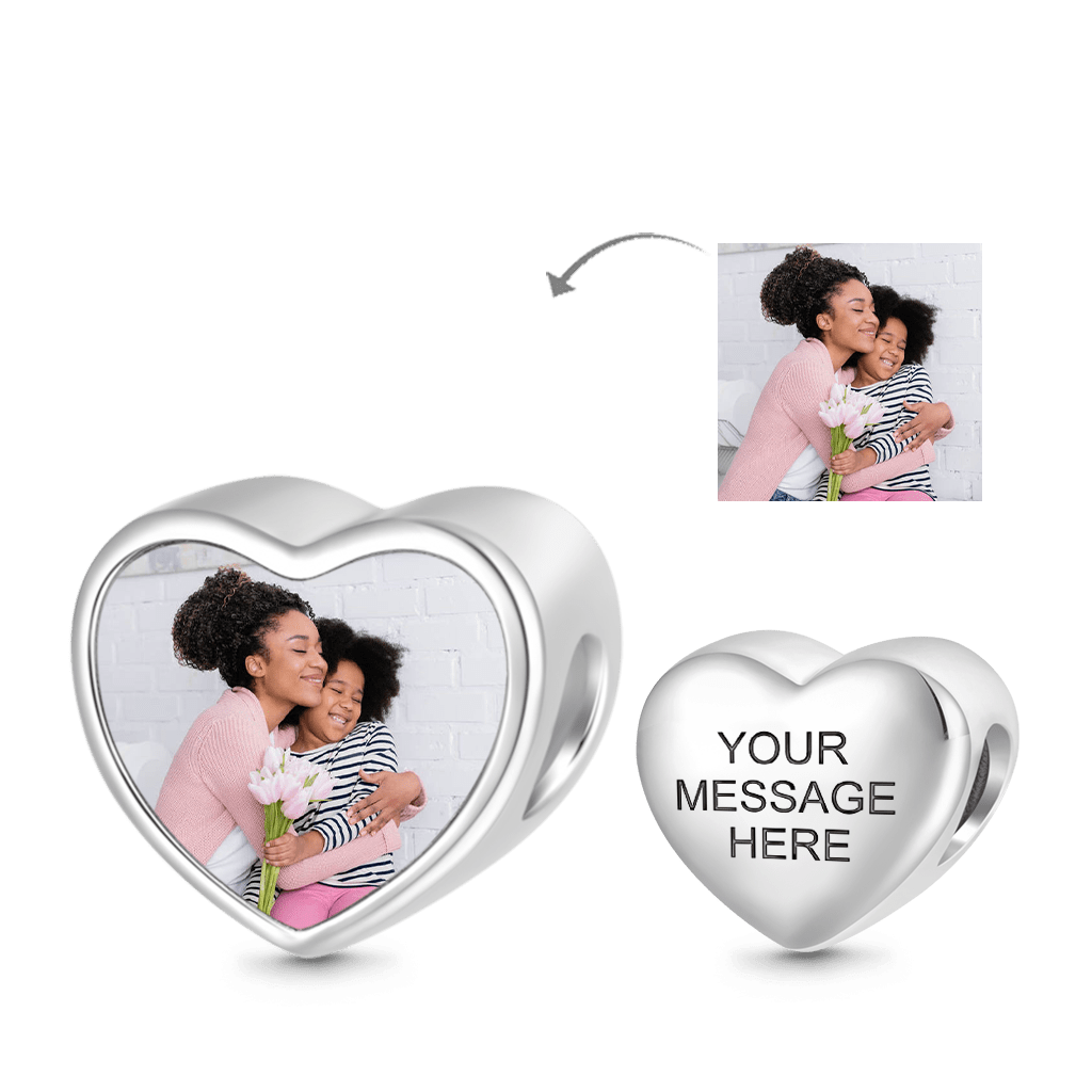 Heart Shaped Engravable Photo Charm Family Memorial Personalized Bead For Bracelets