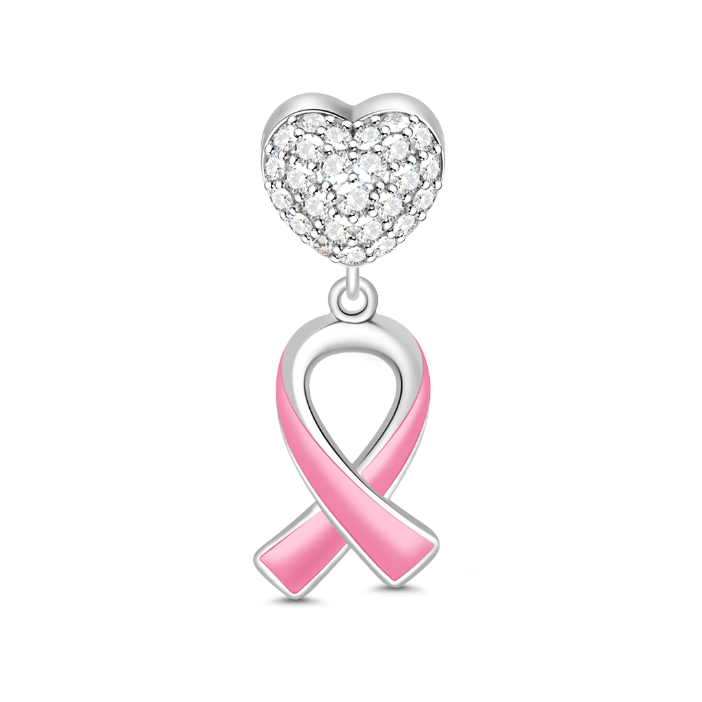 Breast Cancer Awareness Charm with Pink Enamel Ribbon gnoce