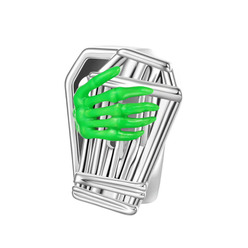 Coffin Green Skeleton Hand Charm