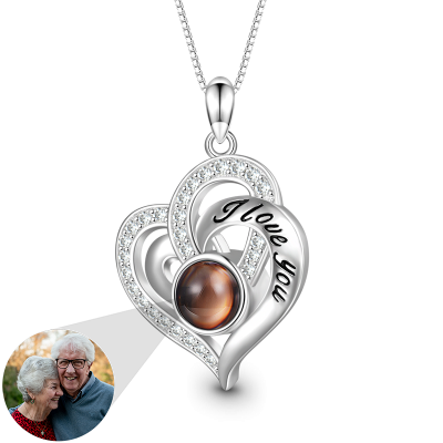 Custom Photo Necklace Projection Heart-shaped Hollow Couple's Gift  Valentine's Day Gift