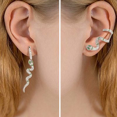 Green Eye Snake Earrings
