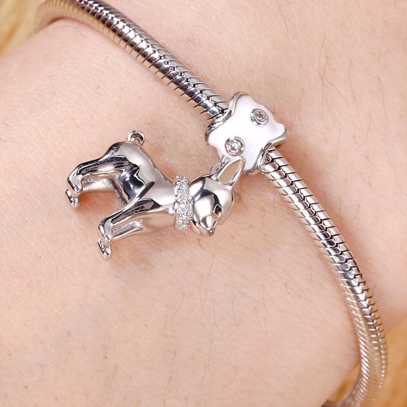 GNOCE Puppy Charm Pendant Sterling Silver Love My Chihuahua Dangle Charm fit for Bracelets for Dog Lovers Animals Lover Wife Daughter Girlfriend