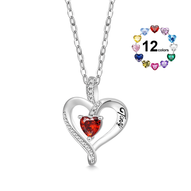 Engraved Gold Heart Necklace with Birthstones | Forever My