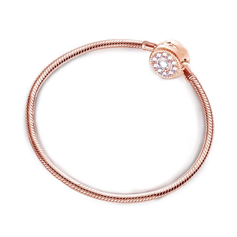 GNOCE Charm Bracelet Sterling Silver 18k Rose Gold Plated DIY Snake Chain Love at First Sight Basic Charm Bracelet Logo Bangle with Clasp 